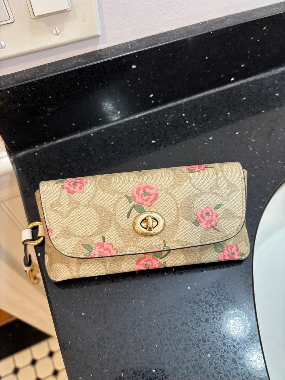Coach Beige Floral Signature Turnlock Eyeglass Case Soft